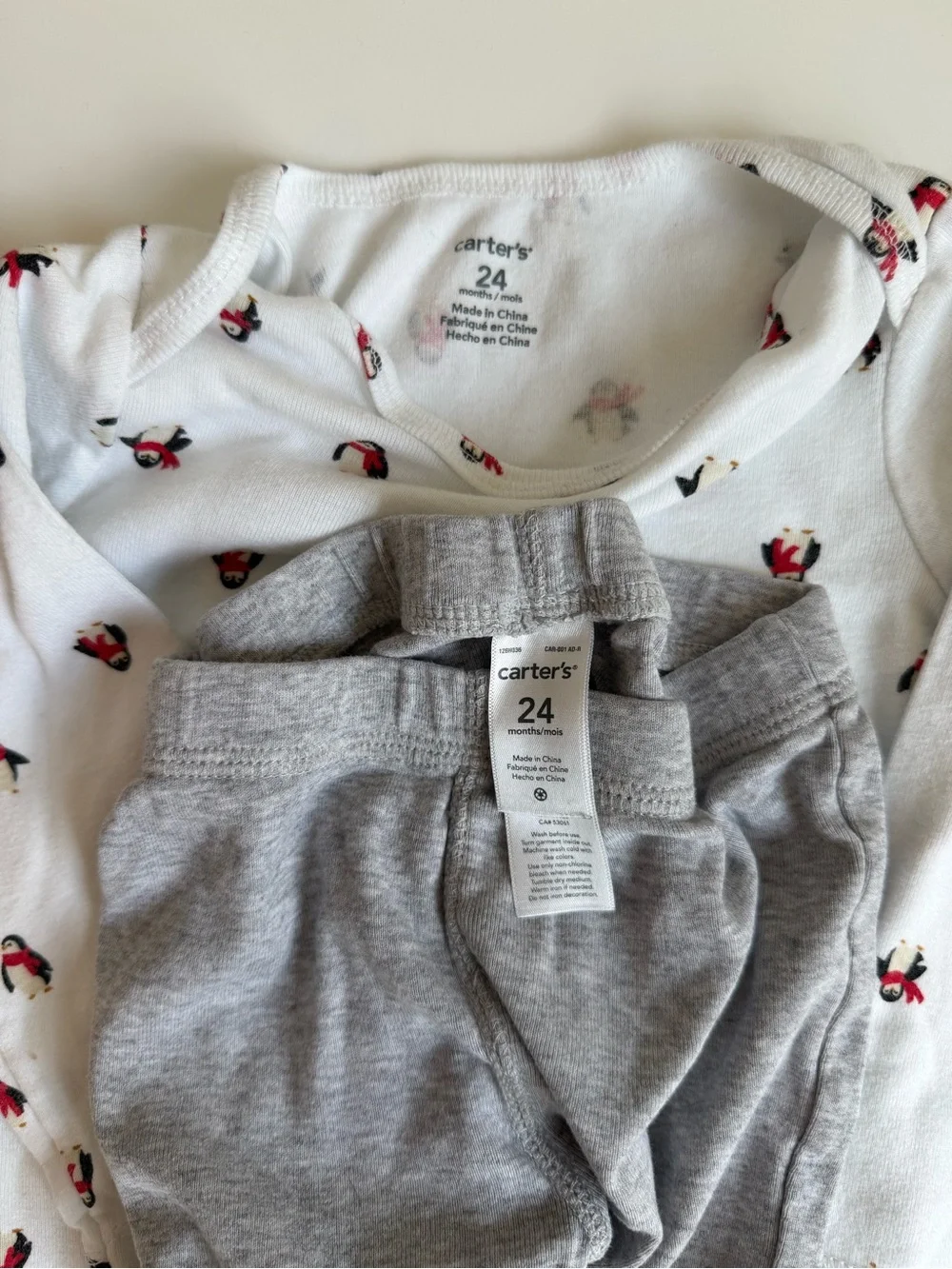 3/$15 | Carter's White, Gray & Red Penguin Two-Piece Matching Set
